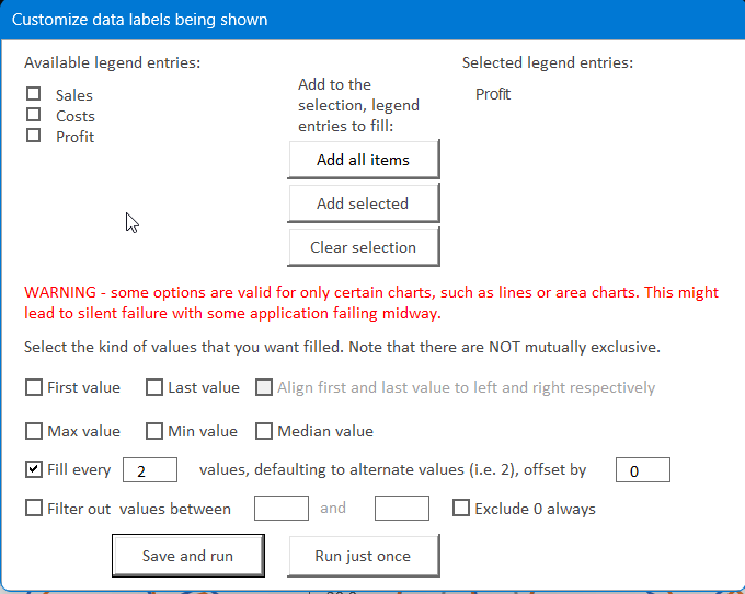 The UI for customizing labels.